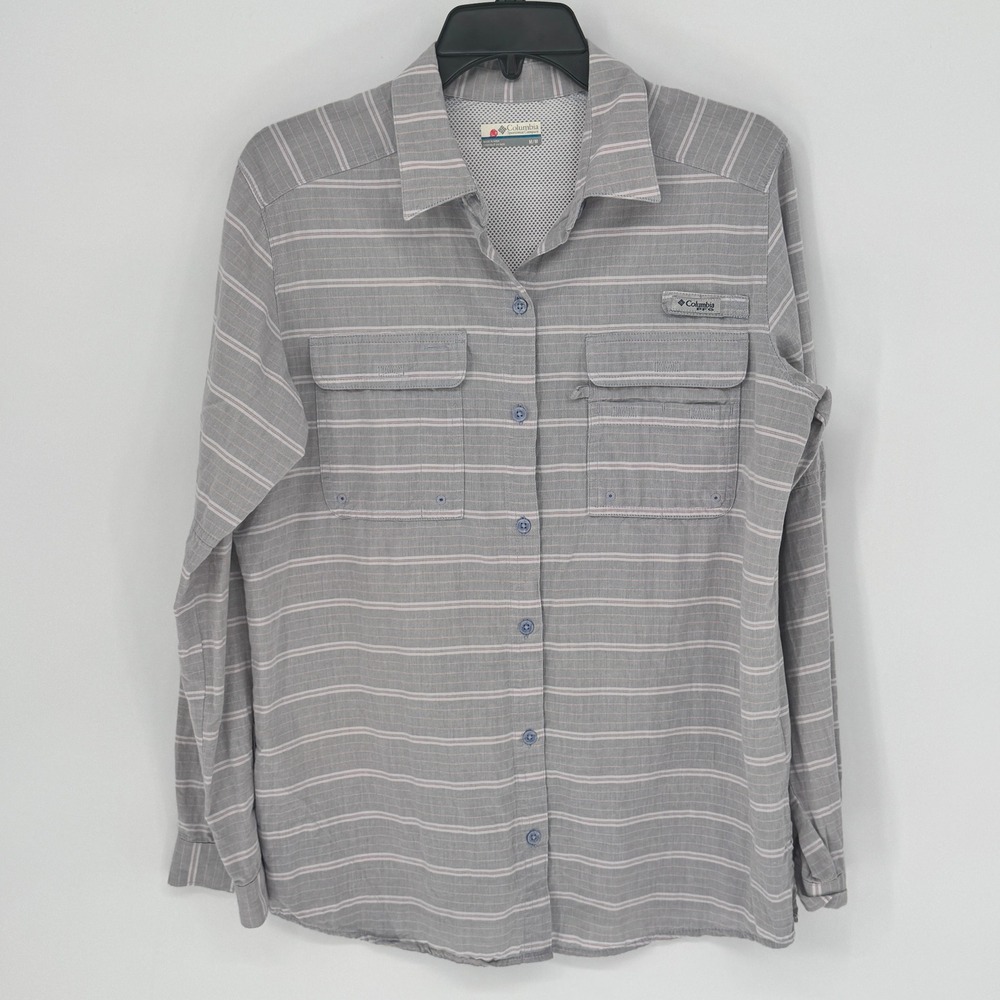 Columbia PFG Women's Long Sleeve Striped Button Up Shirt Size Medium Outdoors
